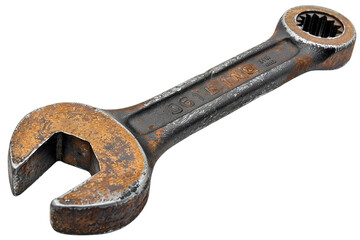 A close-up of a rusty adjustable wrench showcasing the worn texture of the metal, perfect for industrial or repair-themed projects.