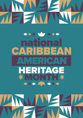 Obraz premium Caribbean American Heritage Month in June. Culture Month to the people of America. Celebrate annual with festival. Happy holiday. Poster, card, banner and background. Vector illustration