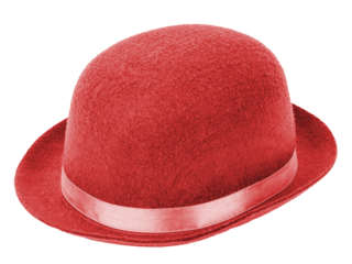 Red bowler hat isolated on a white transparent background