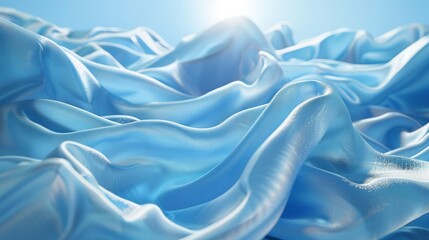 Obraz premium Light blue background with blue cloth in the foreground. Sky blue background with bright light and soft shadows. High resolution professional photos in the style of advertising photography with intric