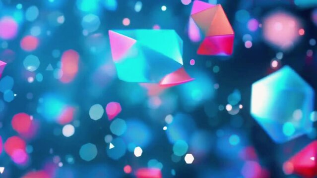 Various polygons (triangles, hexagons, etc.) rotating and changing colors seamlessly, 4K lights background High-Quality Animation Video