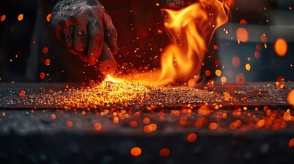 A man is working in a factory with sparks flying around him