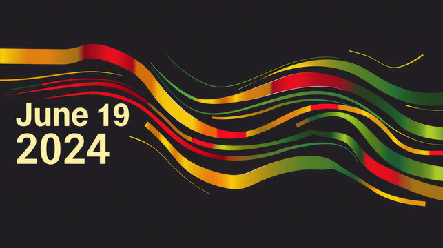 A banner design for the Juneteenth celebration, with text and the date in white letters on a black background