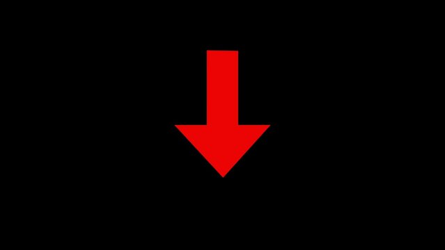 Animated arrow pointing down. Red down arrow on black screen