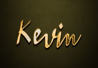 Old gold text effect of German name Kevin with 3D glossy style Mockup.