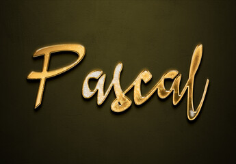 Old gold text effect of German name Pascal with 3D glossy style Mockup.