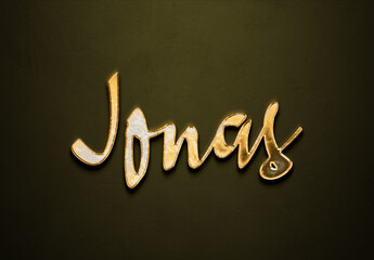 Old gold text effect of German name Jonas with 3D glossy style Mockup.