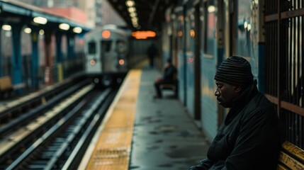 Street Photography of Man Waiting for Train in New York