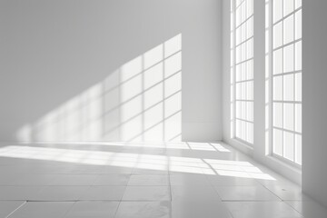 Serene White Room Bathed In Natural Light Through Windows. Generative AI