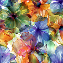 Seamless pattern of flowers with blue and orange background.