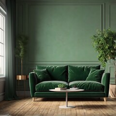 modern living room with sofa, modern living room, luxury house, green house interior, 