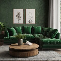 modern living room with sofa, modern living room, luxury house, green house interior, 