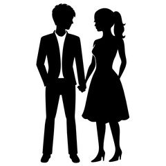 Silhouette illustration of a realistic young couple standing side by side.
