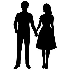 Silhouette illustration of a realistic young couple standing side by side.