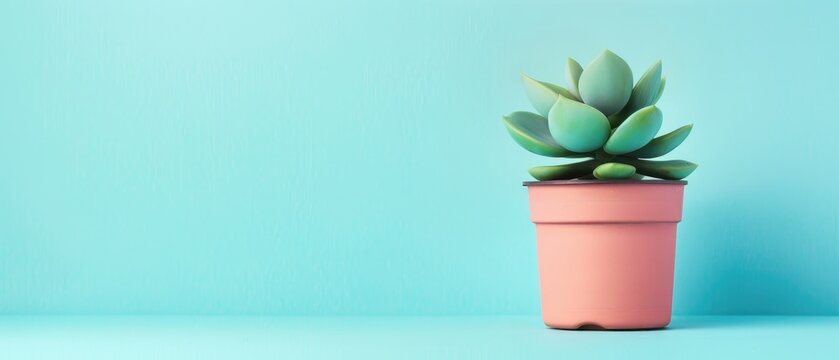 Ulltrawide Blue Background With Jade Plant In Pot On Side