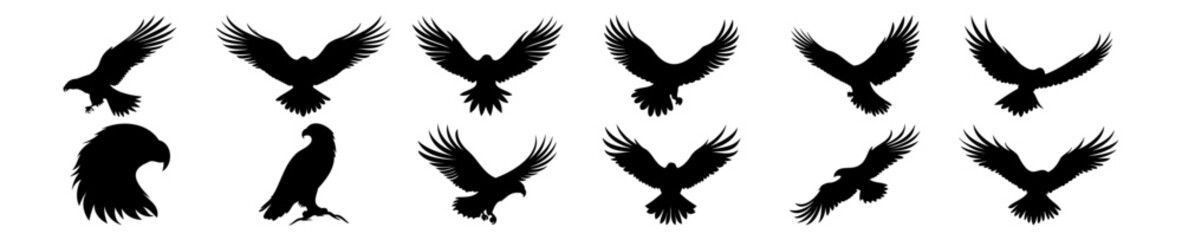 Eagle silhouettes set, pack of vector silhouette design, isolated background