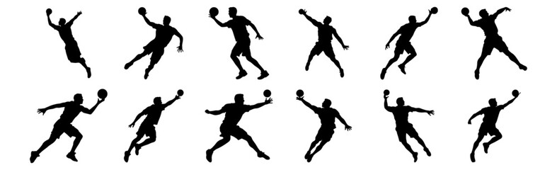 Handball silhouettes set, pack of vector silhouette design, isolated background