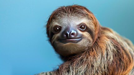 Fototapeta premium A sloth web banner featuring a sloth isolated on a blue background, providing ample copy space