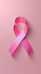 Pink Ribbon Symbolizing Breast Cancer Awareness on Light Pink Background in Morning Light