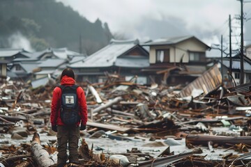 Journalist Amid the Aftermath of a Devastating Natural Disaster Capturing the Wreckage and Destruction