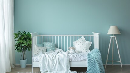 Modern Minimalist Nursery With Soft Textiles And Natural Light. Generative AI