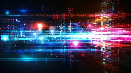 Obraz premium abstract digital technology background with streaming data futuristic interfaces and glowing smart light elements suitable for media and science themes