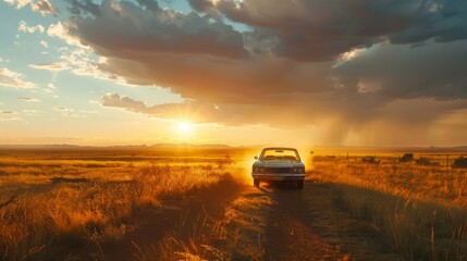 imagine a cinematic shot of a classic car driving through the Australian Outback, with dramatic lighting and a vast, open landscape --ar 16:9 --style raw Job ID: a04d28f3-5c66-4b54-8d7c-042df5b7c52d