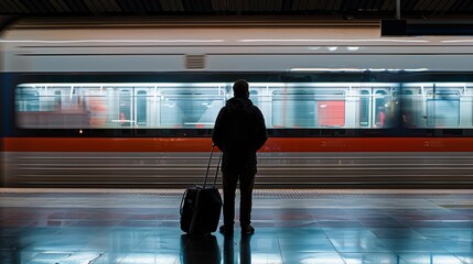 Man Waiting for Airport Train in Madrid