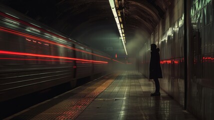 Man Isolated on Platform as Train Speeds