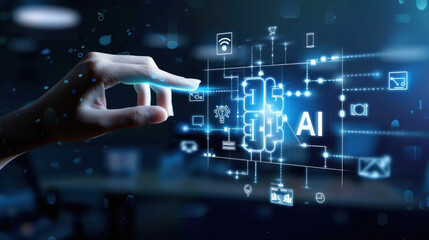 businessman finger touching artificial intelligence icon