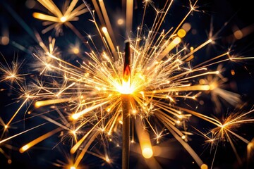 Obraz premium Close-Up of Bright Sparkler Against Dark Background