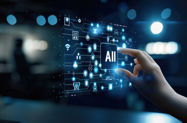 Fototapeta premium businessman finger touching artificial intelligence icon
