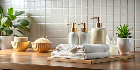Fototapeta premium Modern Bathroom with Soap Dispensers and Towels