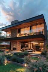 Fototapeta premium Modern Minimalist House with Courtyard