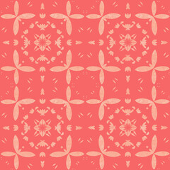 seamless pattern of watercolor illustration in the style of Portuguese tiles illustration of azulejos in boho style, abstract orange on a white red background floral motifs