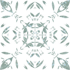 watercolor illustration in Portuguese tile style, azulejo illustration in boho style, abstract green on white background floral motifs