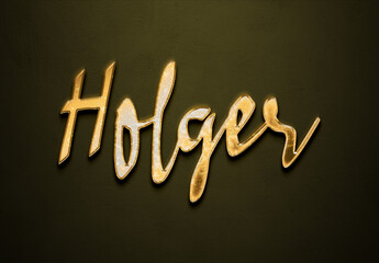Old gold text effect of German name Holger with 3D glossy style Mockup.