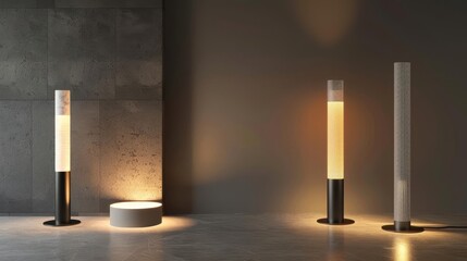 assortment of stylish contemporary floor lamps modern lighting design 3d rendering