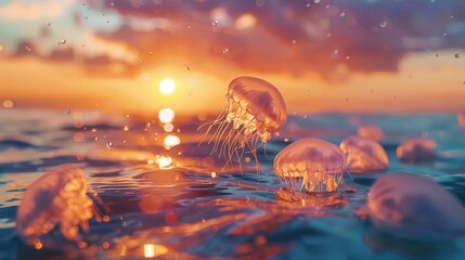 Lovely Jellyfish Swimming Freely in the Ocean Near the Beach
