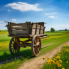 Obraz premium traditional wooden tow cart of the romanian countryside in the rural area south of craiova image generate ai