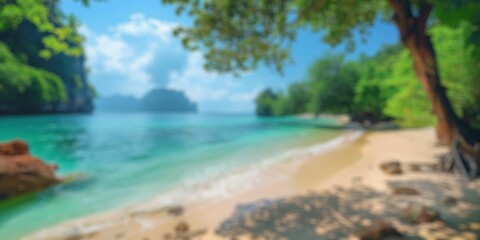 blur background of tropical beach in summer