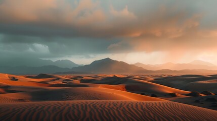 Naklejka premium cinematic desert landscape with majestic sand dunes panoramic shot