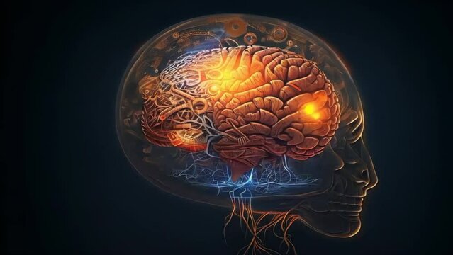 human brain inside a lightbulb as a concept of bright mind and idea enlightenment -4k new stock video footage animation AI