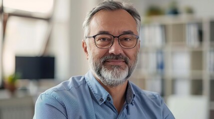 Obraz premium confident mature businessman smiling at camera in office professional manager portrait