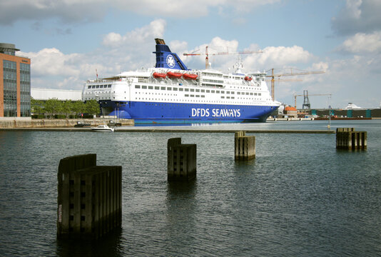 DFDS Seaways, Crown of Scandinavia moored in the port of Copenhagen. Cruise ferry operating on a route connecting Copenhagen and Frederikshavn in Denmark with Oslo, Norway.