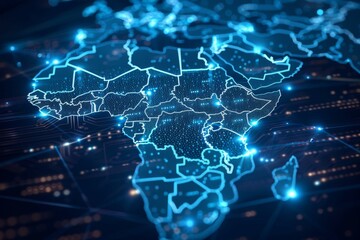 Digital Map of Africa Network Connection created with Generative AI