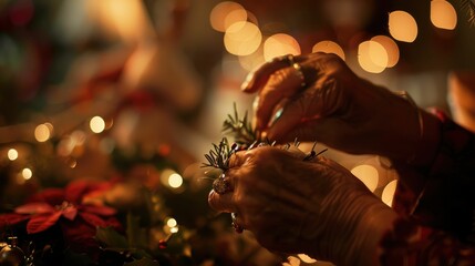 The picture of the family member is setting up holiday decorations, with the focus on their hands...