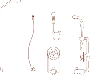 Vector illustration sketch of modern shower bathroom accessories design drawing
