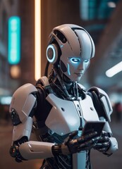 artificial intelligence, robot working, portrait of a cyborg