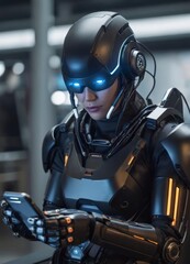 artificial intelligence, robot working, portrait of a cyborg